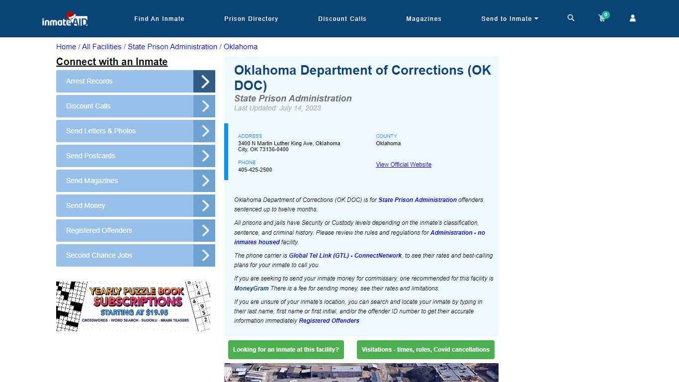 Oklahoma Department of Corrections (OK DOC) - InmateAid